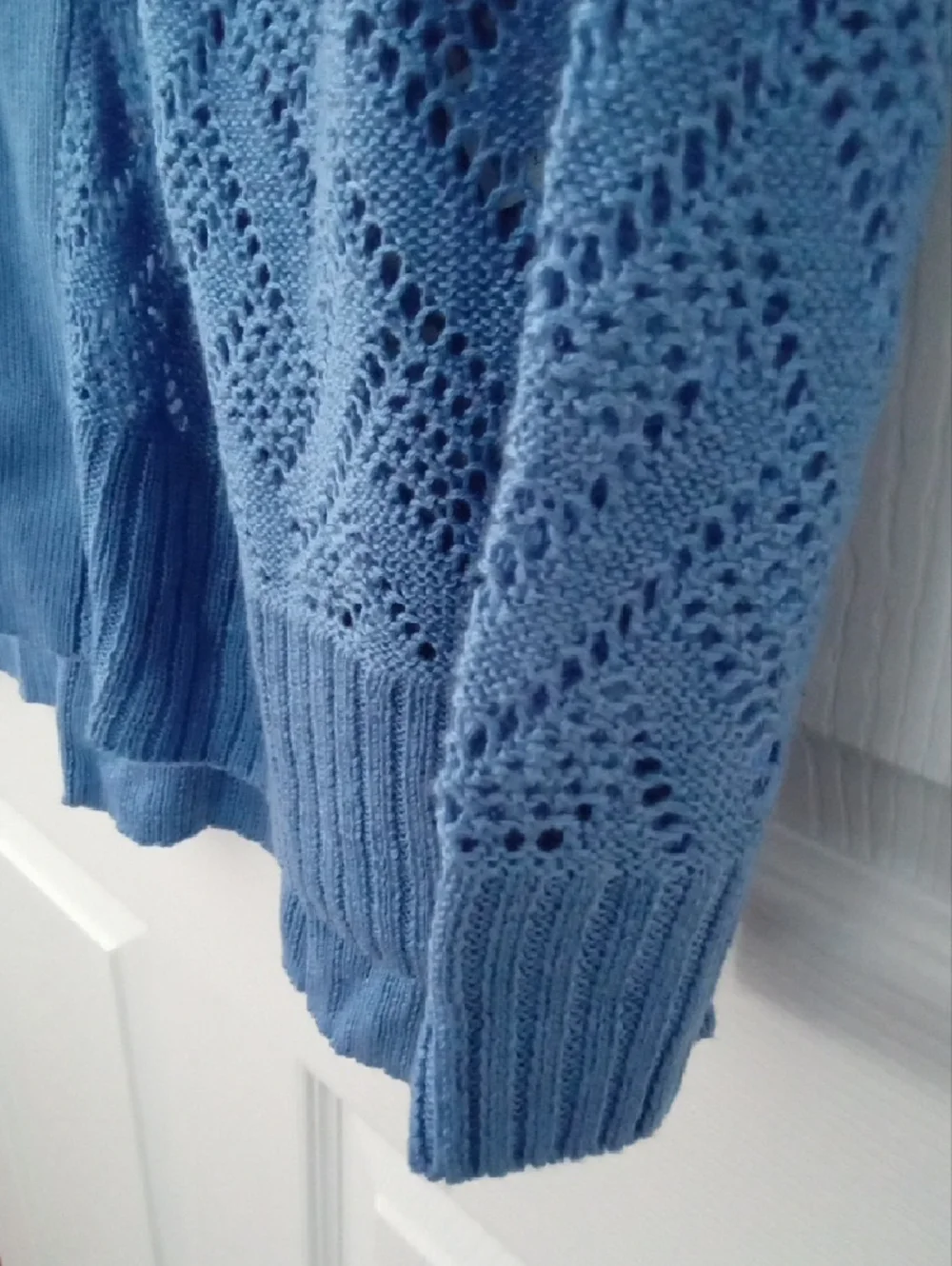 Cyrus Women's Sky Blue Open-Front Pointelle Knit Cardigan Medium - Picture 7 of 10